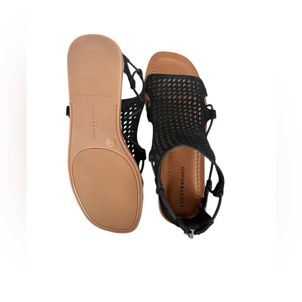NWOT Lucky Brand Baldin Black Suede Laser-Cut Gladiator Sandals - Picture 7 of 11